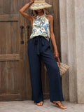 Printed Tank Top and Wide Leg Pants Set for Effortless Style - EBYNN