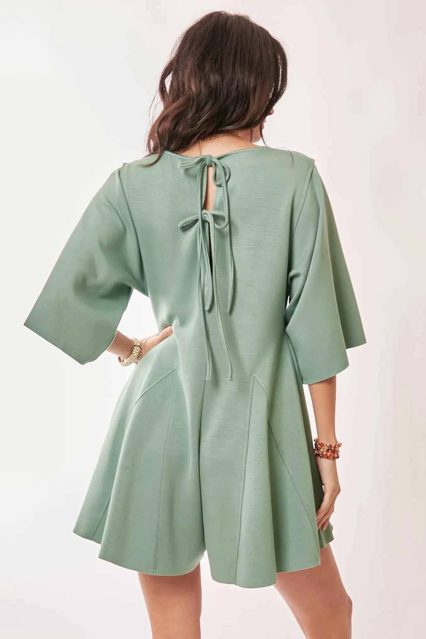 Davi & Dani Sage Green Draped Sleeve Skort Romper.