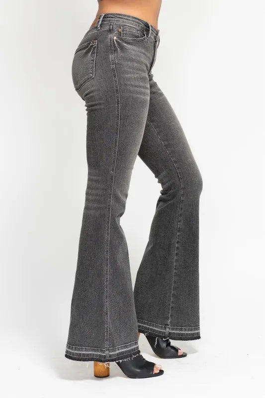 Judy Blue Plus Size Mid Rise Tummy Control Flare Jeans - Gray.