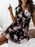 Floral Surplice Ruffled Cap Sleeve Dress.