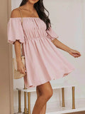 Off-Shoulder Puff Sleeve Mini Dress.