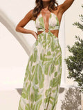 Tropical Print Backless Maxi Sleeveless Dress.