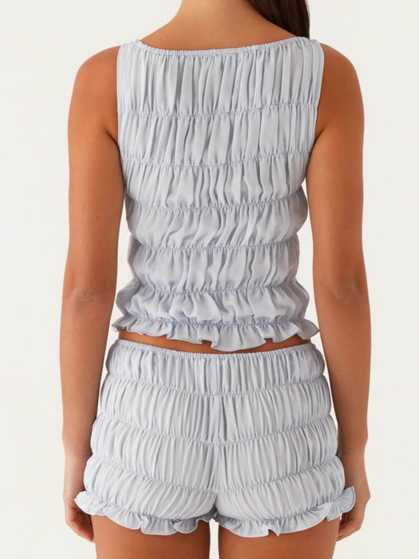 Ruched Texture Tank and Shorts Two-Piece Set - EBYNN