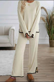 Contrast Trim Round Neck Top & Pants Sweater Set.