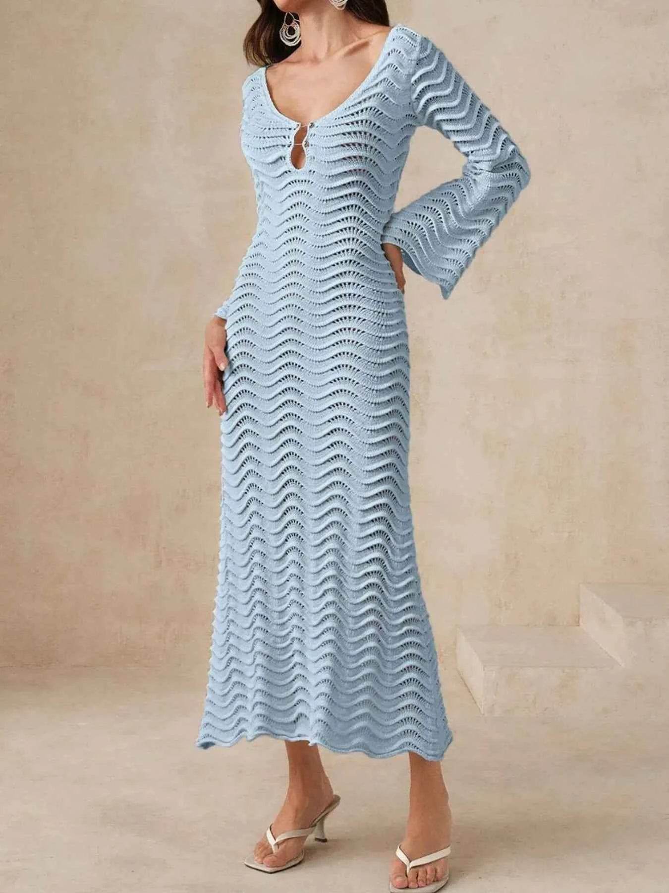 Wave Openwork Crochet Maxi Knit Dress.