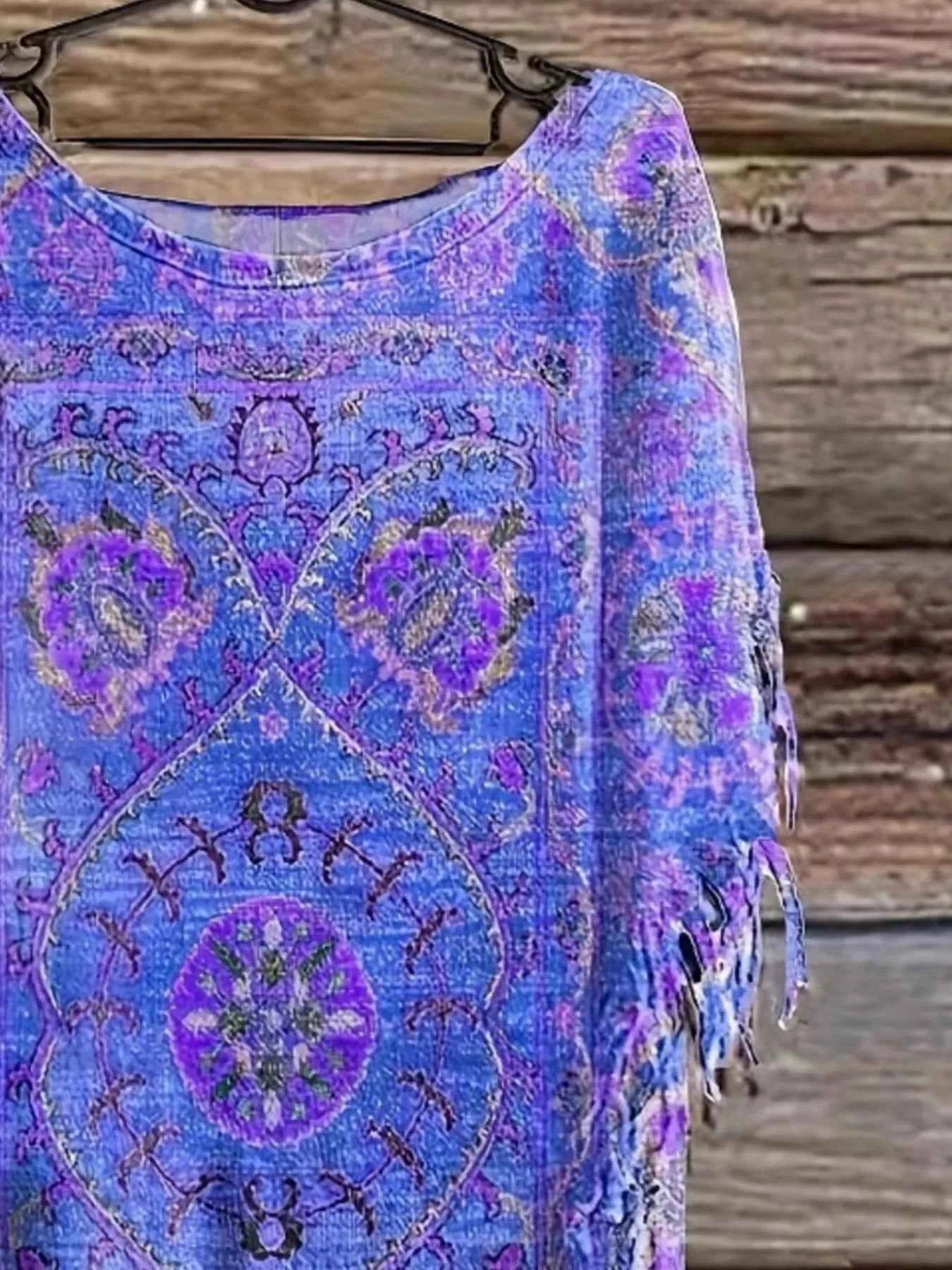 Plus Size Fringe Round Neck Cover-Up.