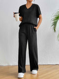 V-Neck Short Sleeve Top and Pants Set.