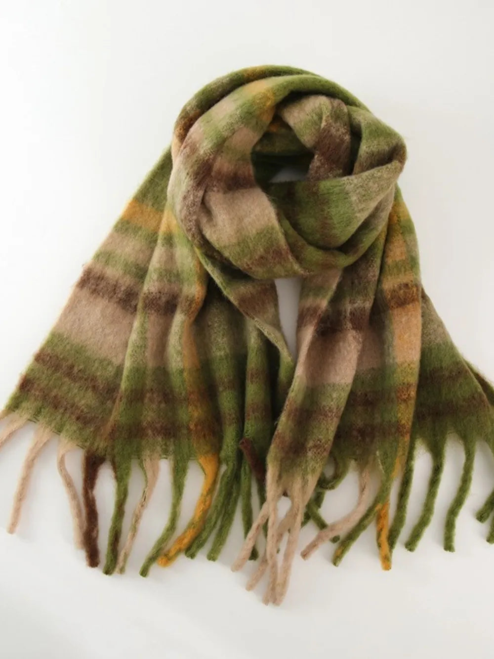 Fringe Plaid Polyester Scarf.