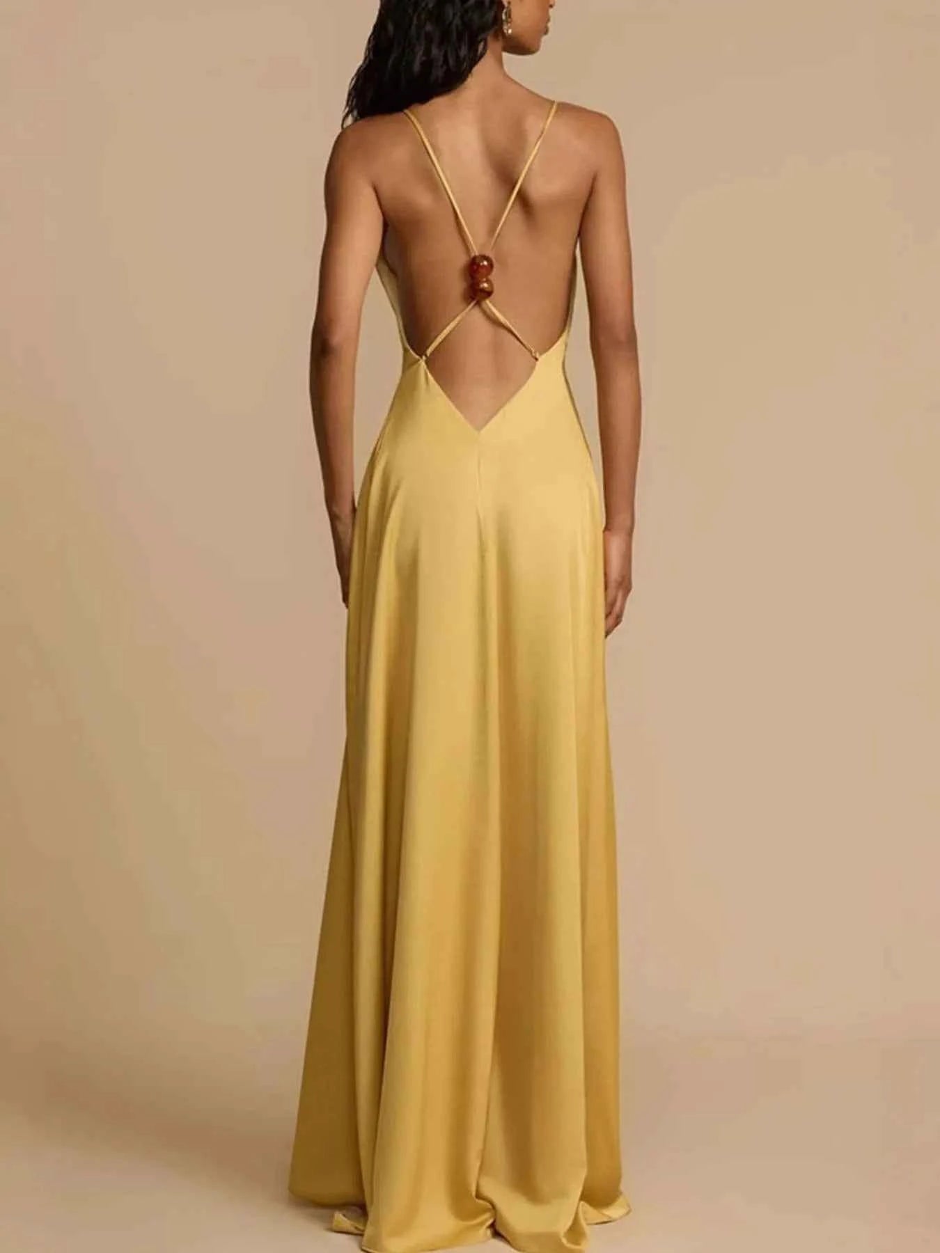 Backless Deep V-Neck Maxi Dress.