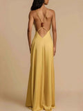 Backless Deep V-Neck Maxi Dress.