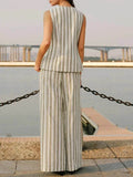 Striped Sleeveless V-Neck Two-Piece Set for Effortless Style - EBYNN