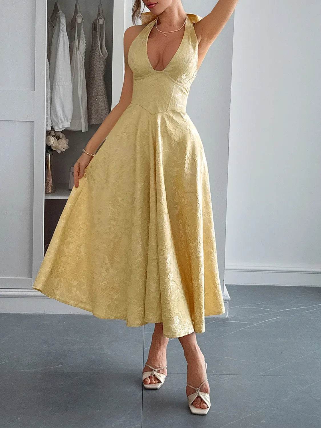 Halter Neck Midi Dress with Pockets.