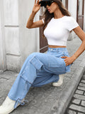 Casual Wide Leg Cargo Jeans.
