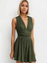 Ruched Plunge Sleeveless Romper.