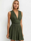 Ruched Plunge Sleeveless Romper.
