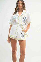 MABLE Embroidered Button Down Shirt & Shorts Set - EBYNN