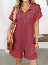 Button Detail Collared Neck Short Sleeve Romper.