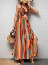 Striped Halter Maxi Dress with Cutout Detail.