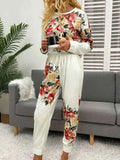 Shiny Printed Round Neck Top and Pants Lounge Set.