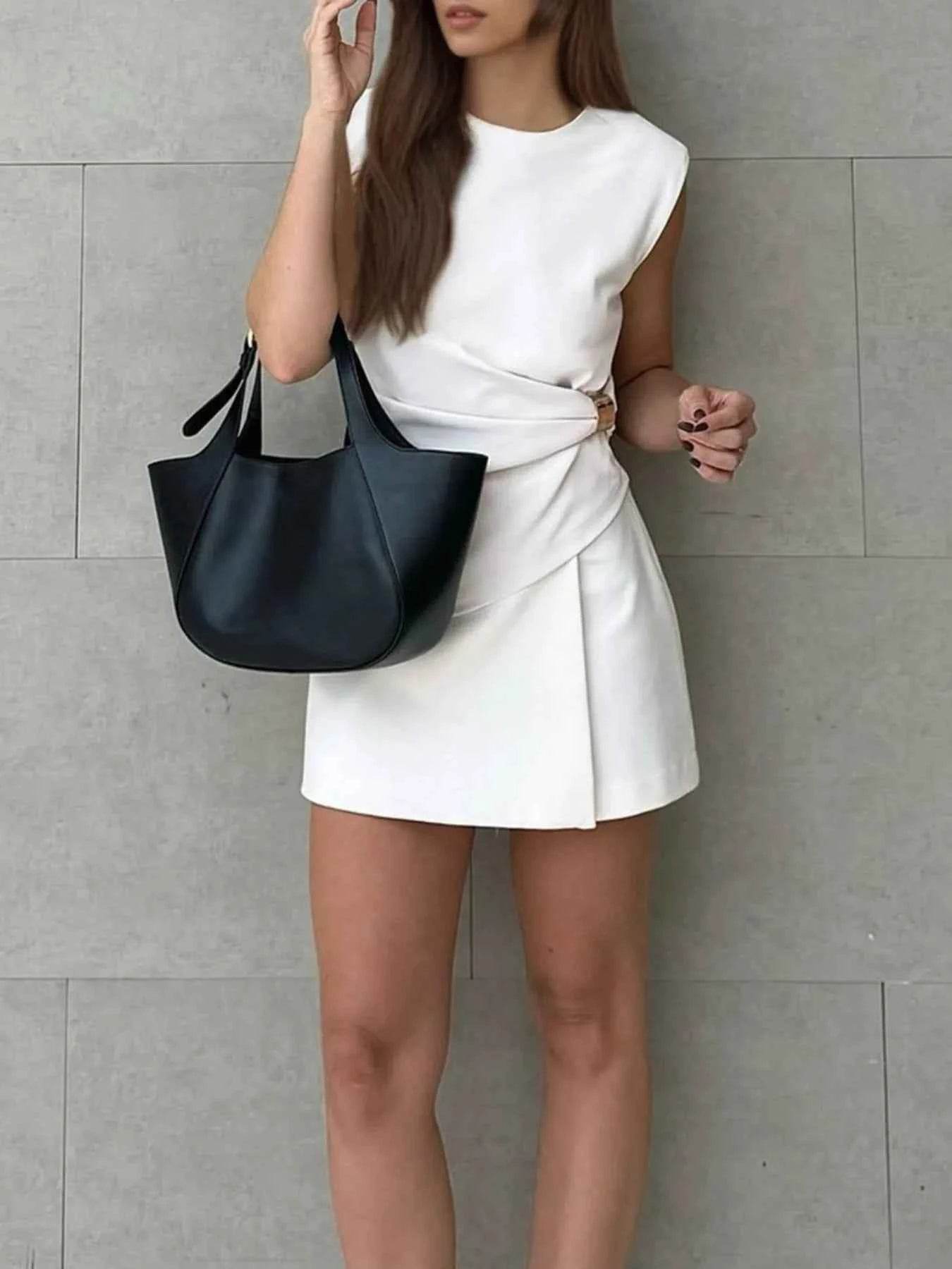 Round Neck Sleeveless Top and Skirt Set for Effortless Style - EBYNN