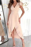 Surplice Ruffled Cap Sleeve Zip Back Dress.