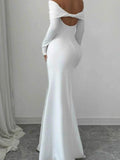 Off-Shoulder Long Sleeve Bodycon Maxi Dress.