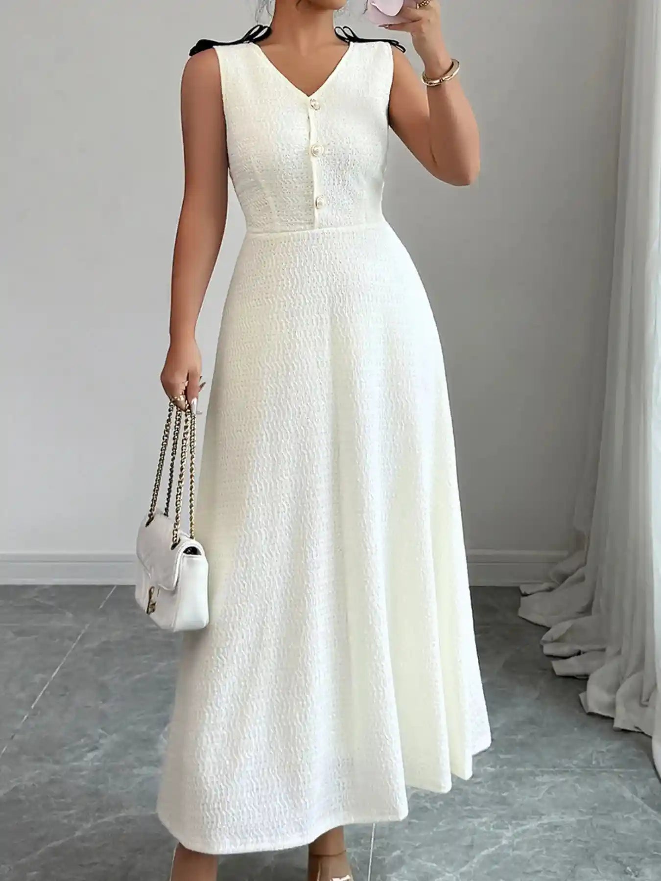 Buttoned Sleeveless Maxi Tank Dress.