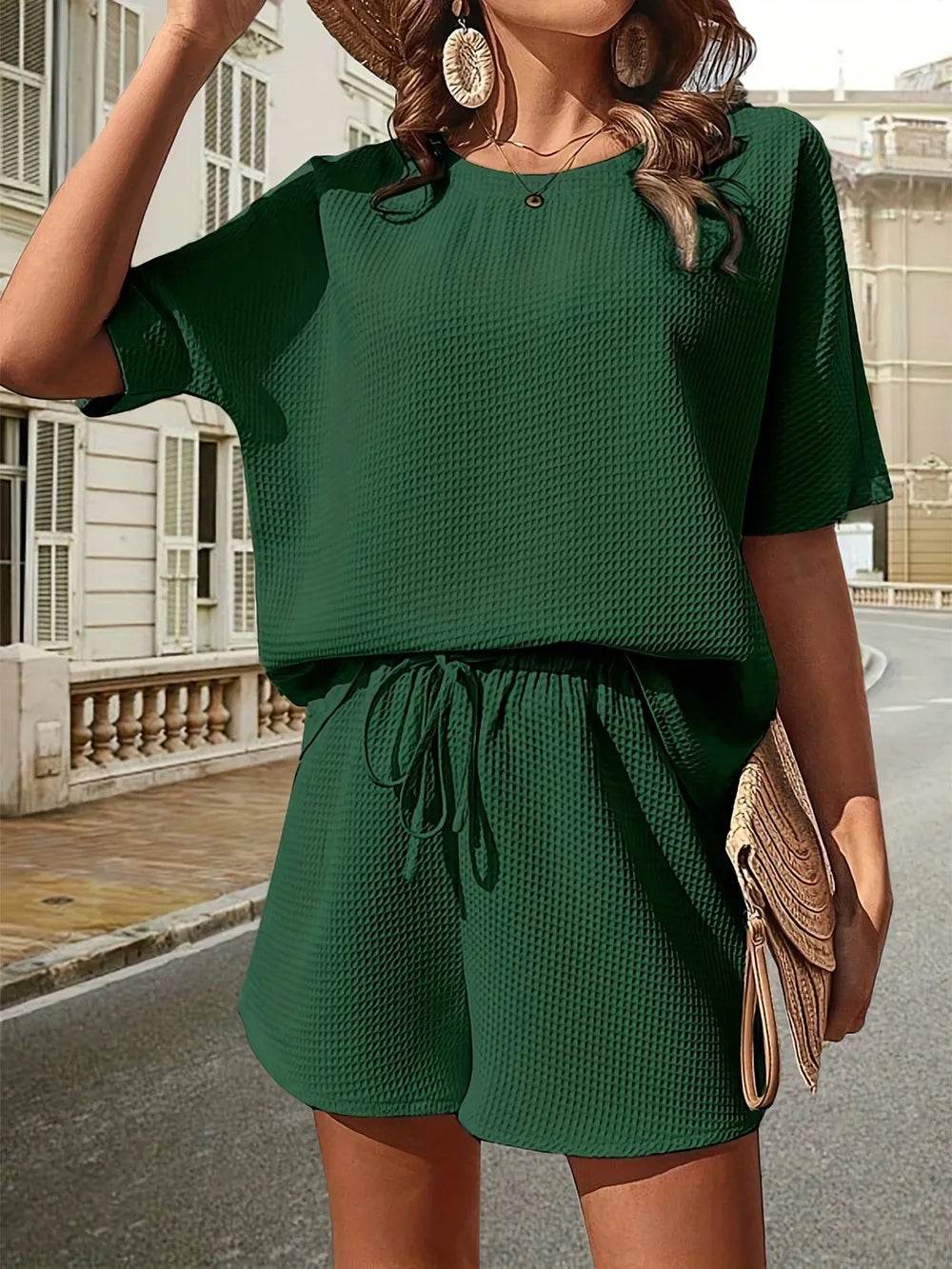 Waffle Knit Top and Shorts Set for Ultimate Comfort and Style - EBYNN