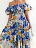 Floral Smocked Puff Sleeve Tiered Dress.
