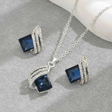 Stainless Steel Geometric Crystal Jewelry Set.