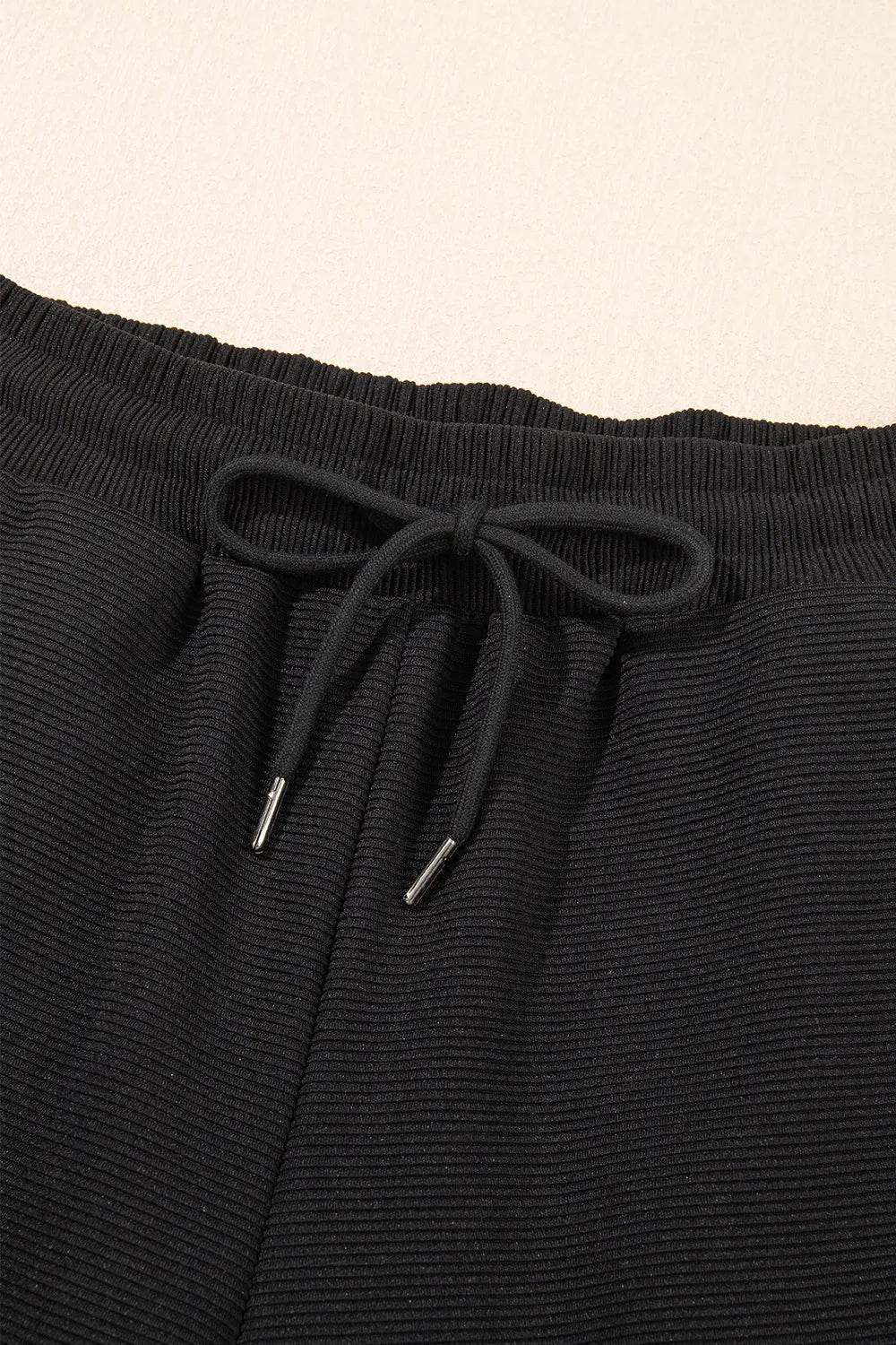 Textured Ruffled Sleeve Zipped Top & Wide Leg Pants Set - EBYNN