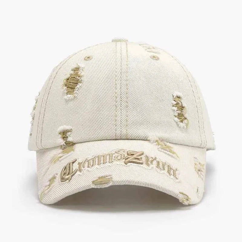 Distressed Letter Embroidered Baseball Cap.