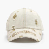 Distressed Letter Embroidered Baseball Cap.
