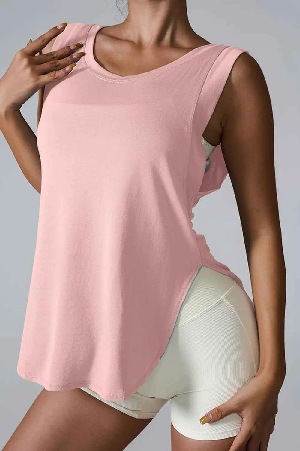 Slit Round Neck Active Tank.