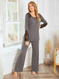 Lace Detail Long Sleeve Top and Pants Lounge Set.