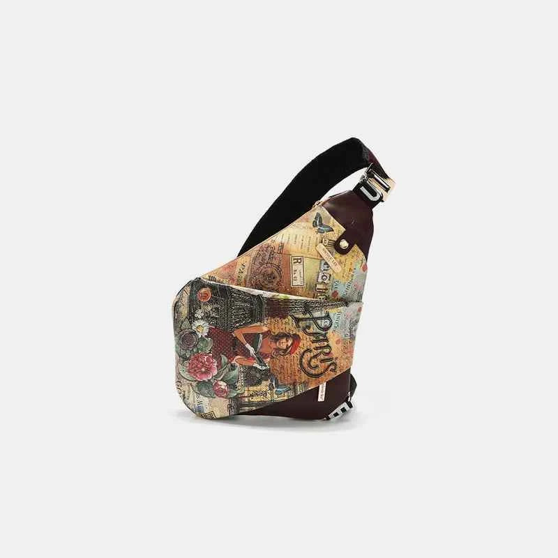 Nicole Lee USA Vegan Leather Leopard & Lip Pattern Crossbody Bag.