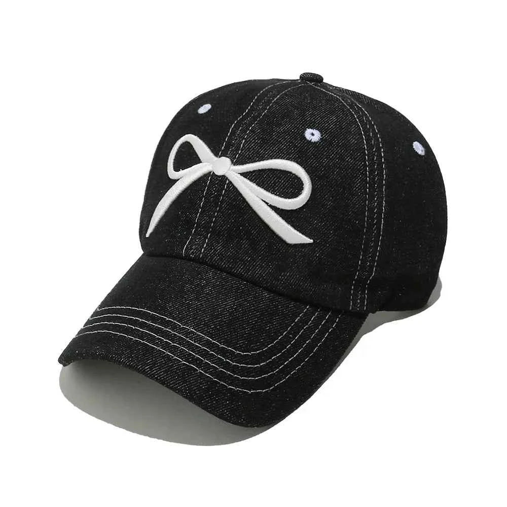 Bow Embroidered Denim Baseball Cap.