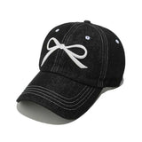 Bow Embroidered Denim Baseball Cap.