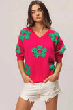 BiBi Pearl Beads Flowers Sweater Top.