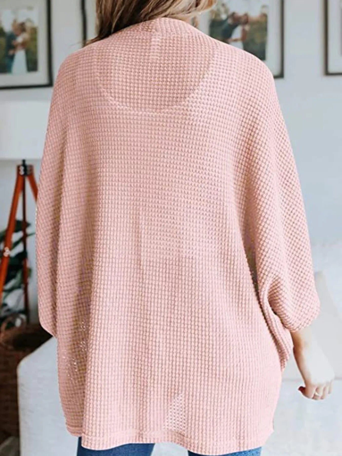 Plus Size Open Front Waffle Knit Cardigan.