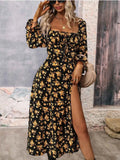 Floral Print Square Neck Dress with Flounce Sleeves.