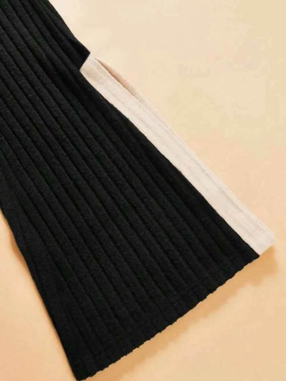 Contrast Round Neck Long Sleeve Top & Bootcut Pants Set.