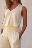 Solid Color Tank Top & Smocked Waist Pants Set - EBYNN