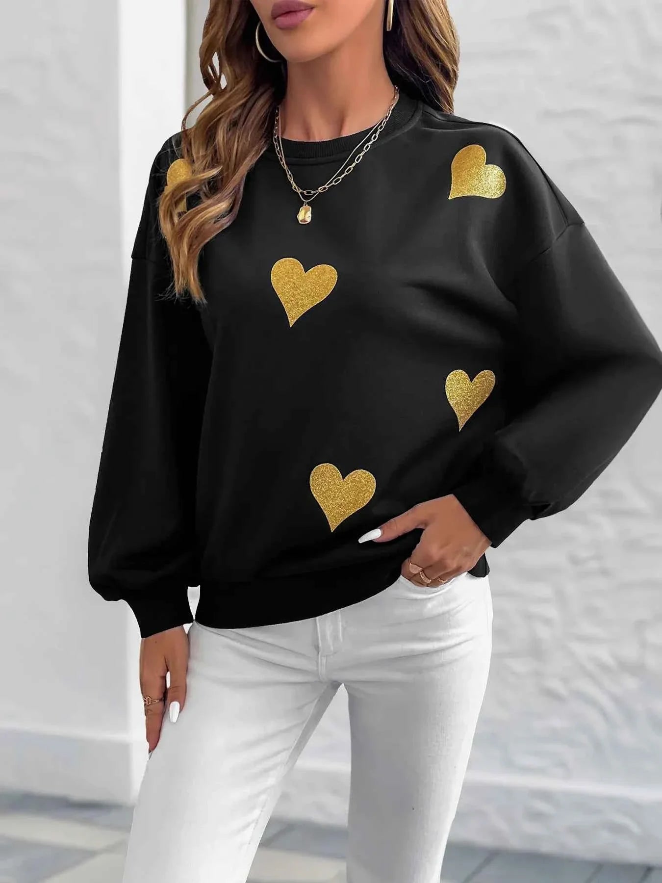 Heart Print Long Sleeve Sweatshirt.