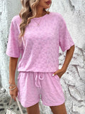 Flower Round Neck Top and Shorts Lounge Set.