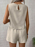 Round Neck Sleeveless Top and Shorts Set - EBYNN