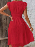 Eyelet Ruffled Cap Sleeve Mini Dress.