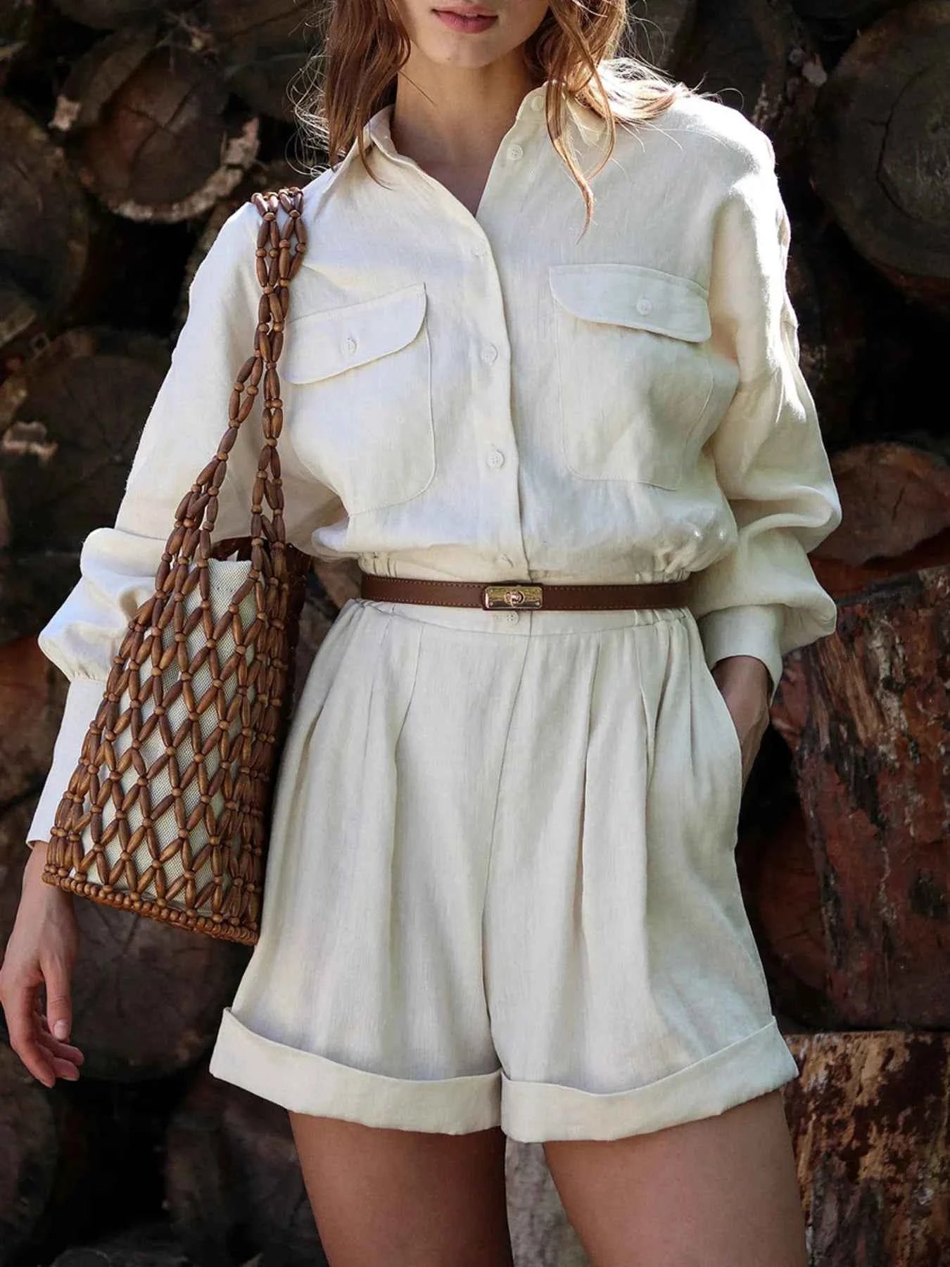 Casual Button Front Long Sleeve Romper.