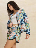Printed Button Up Long Sleeve Outerwear and Shorts Set - EBYNN