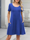 Pleated Front Round Neck Swing Dress.